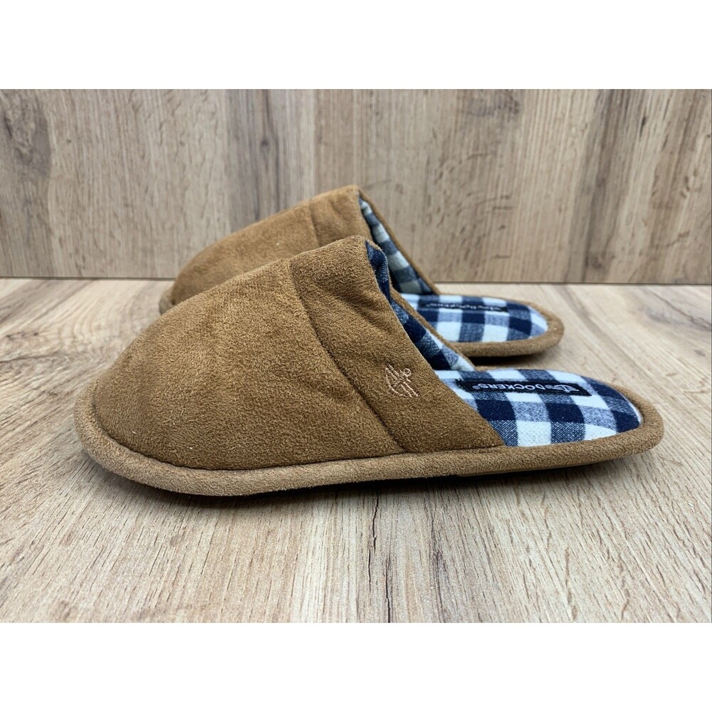 Dockers Kids Brown Split Toe Slippers Plaid Insoles Brown Kids Size 13 M - Picture 3 of 16